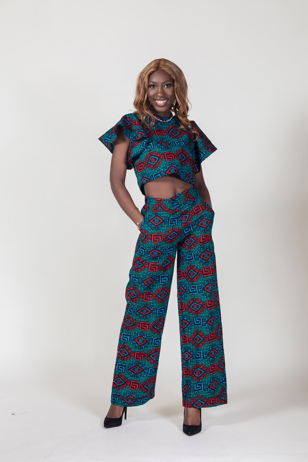 Moni Print Crop Top and Palazzo Pant Set