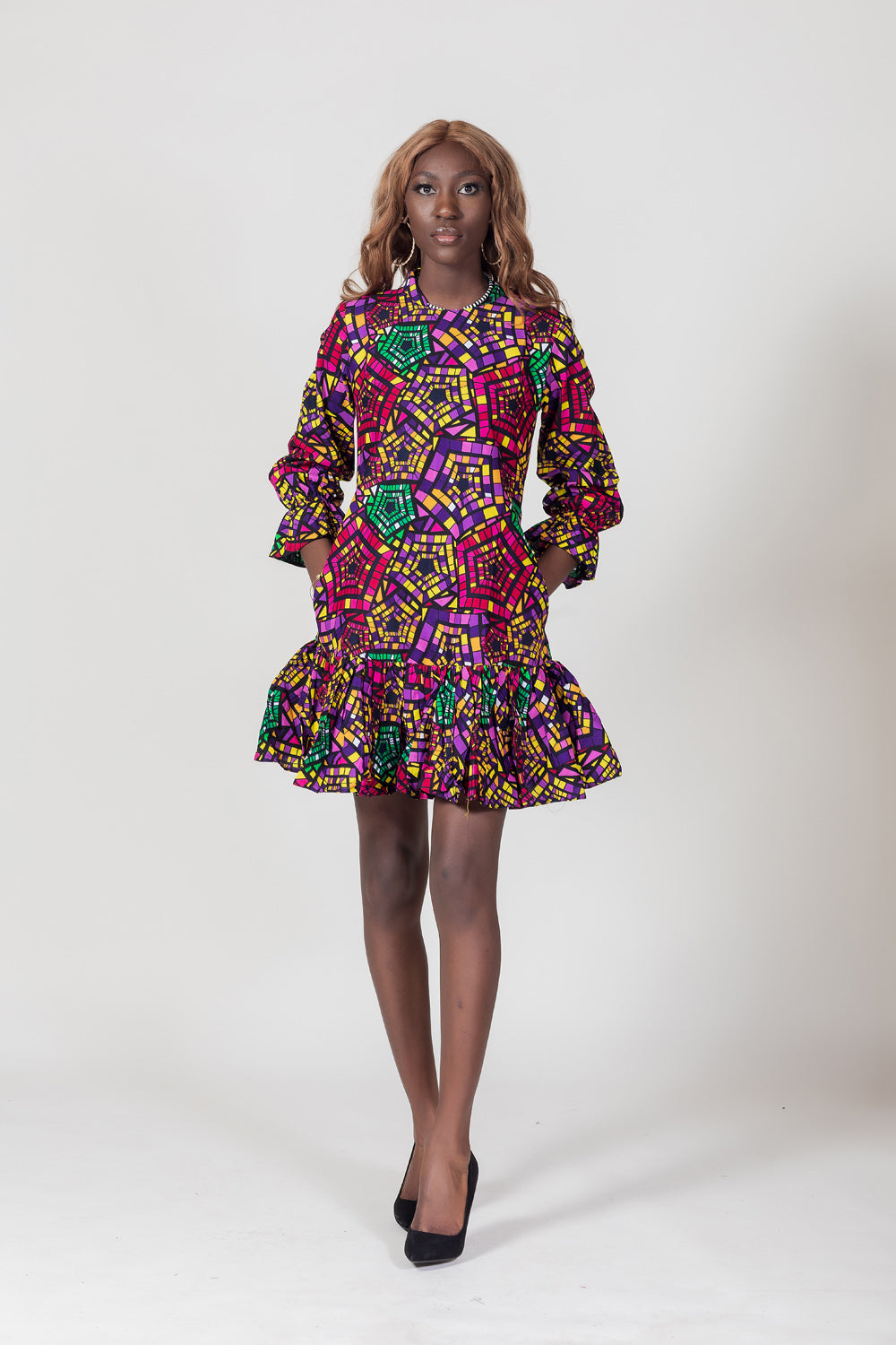 Ola Print Shift Frill Dress