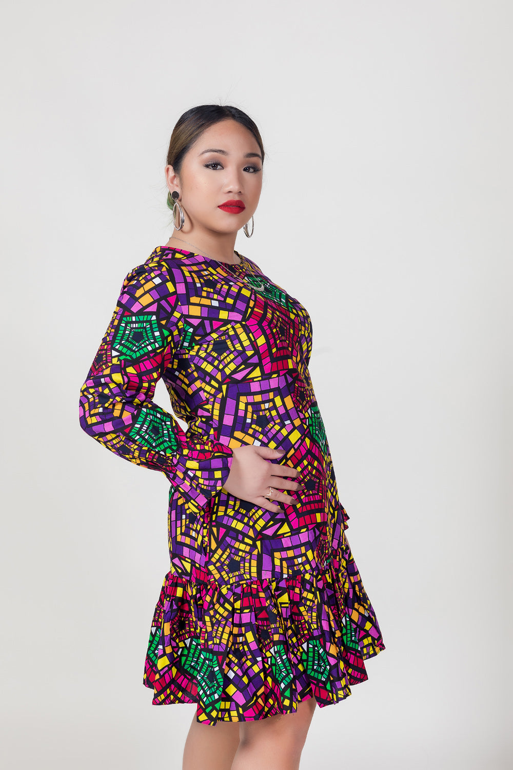 Ola Print Shift Frill Dress